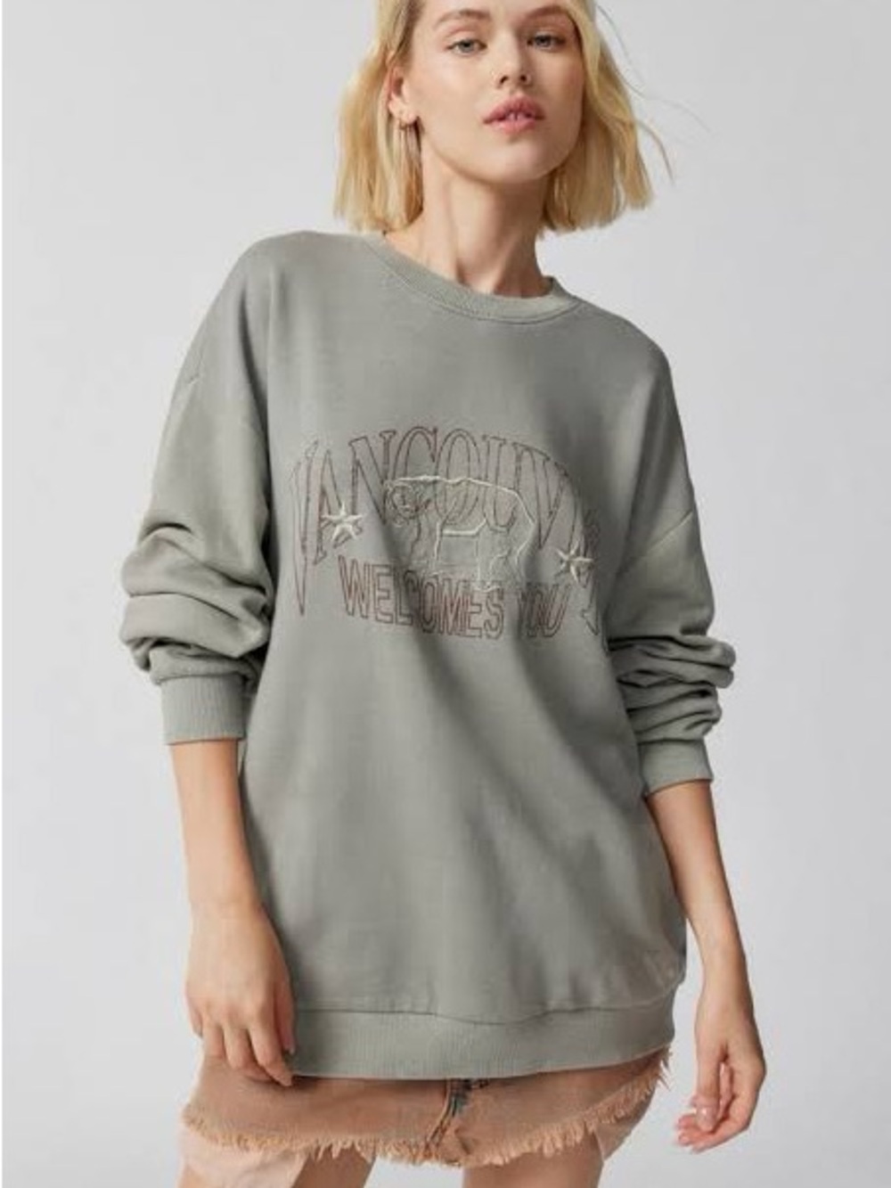 Urban Outfitters Sage Green Crewneck Sweatshirt with Subtle Graphic